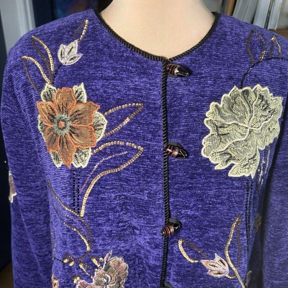 Indigo Moon SZ S Embroidered Chenille Jacket Artsy Beaded Art to Wear Whimsigoth - Picture 3 of 12